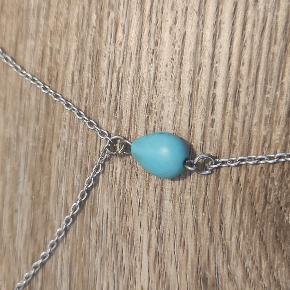 Turquoise Stone and Silver Feather Necklace - Picture 5 of 11